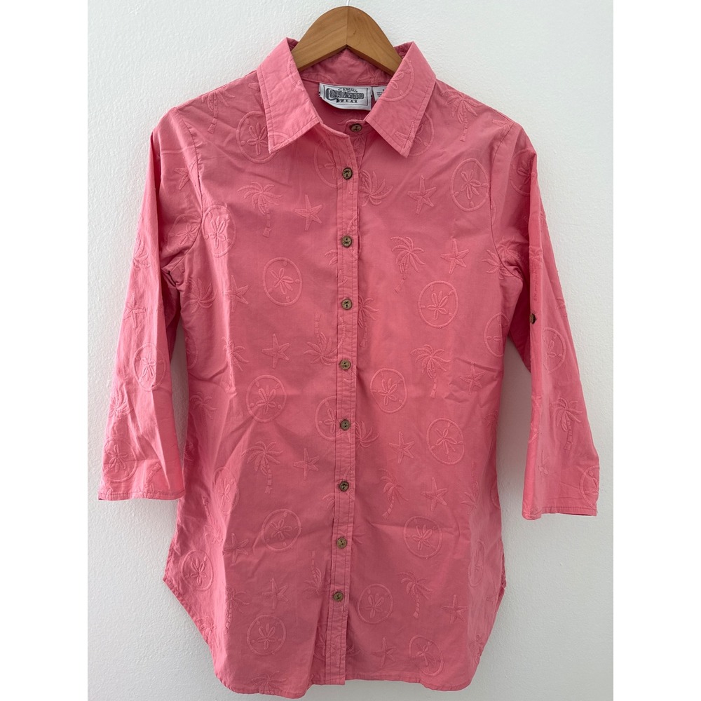 Casual Cottonseed Wear 3/4 Sleeve Coral Tunic Top Size S Embroidered Resortwear